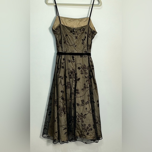 Vintage Jessica Howard Y2K Black Sheer Velvet Burnout Tan Formal Maxi Dress 14 - Picture 4 of 12
